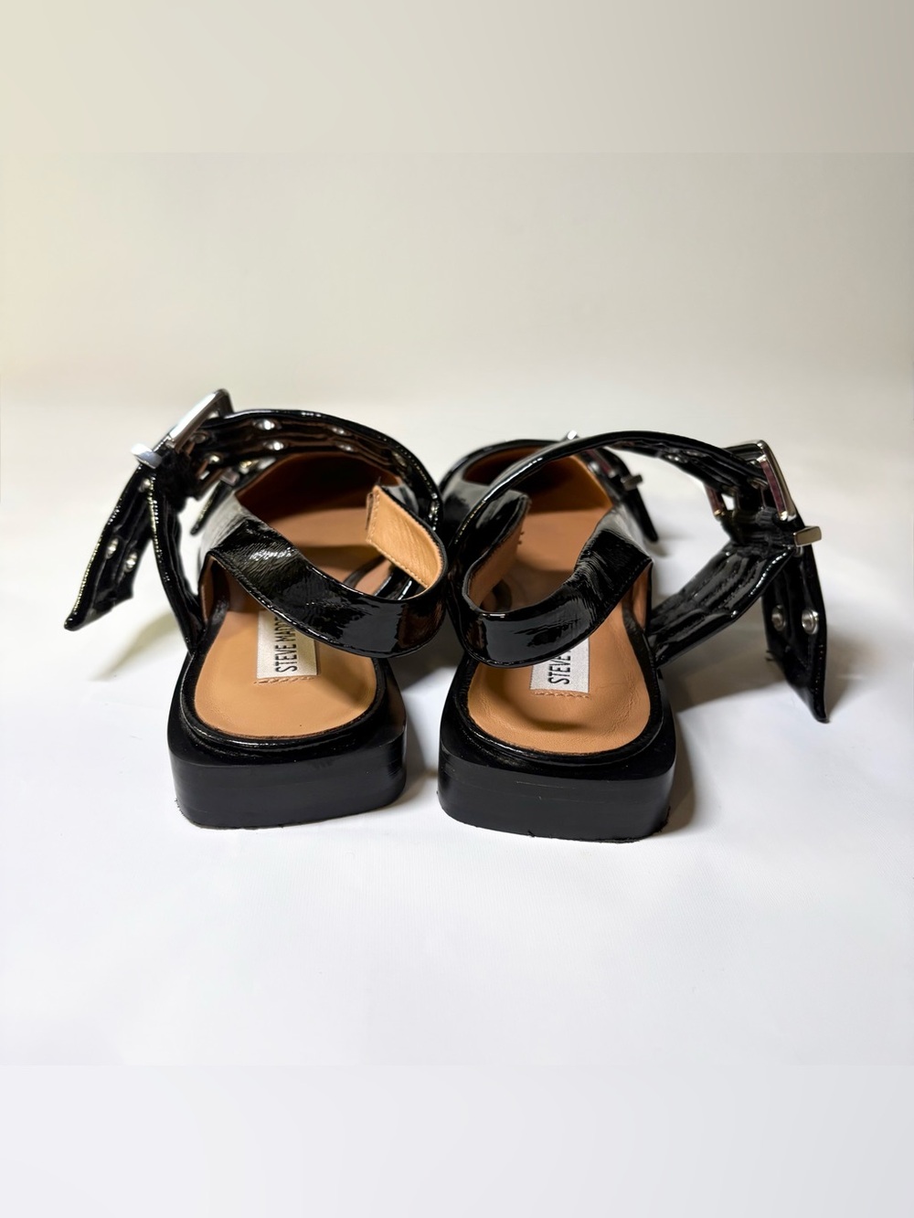 STEVE MADDEN Graya Slingback Buckle Flats Black Leather And Patent Women’s US 8 - Picture 9 of 16